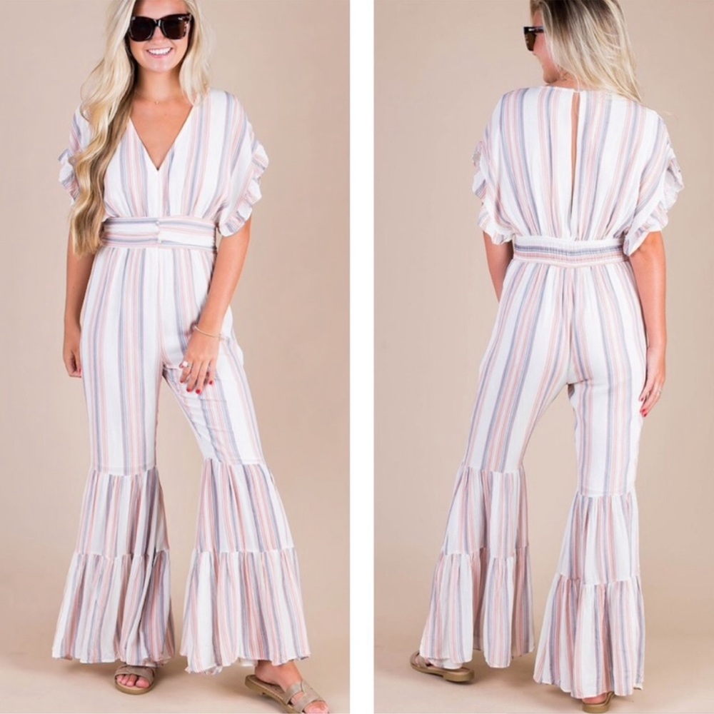 Vestique Hey sweetie bell bottom striped jumpsuit